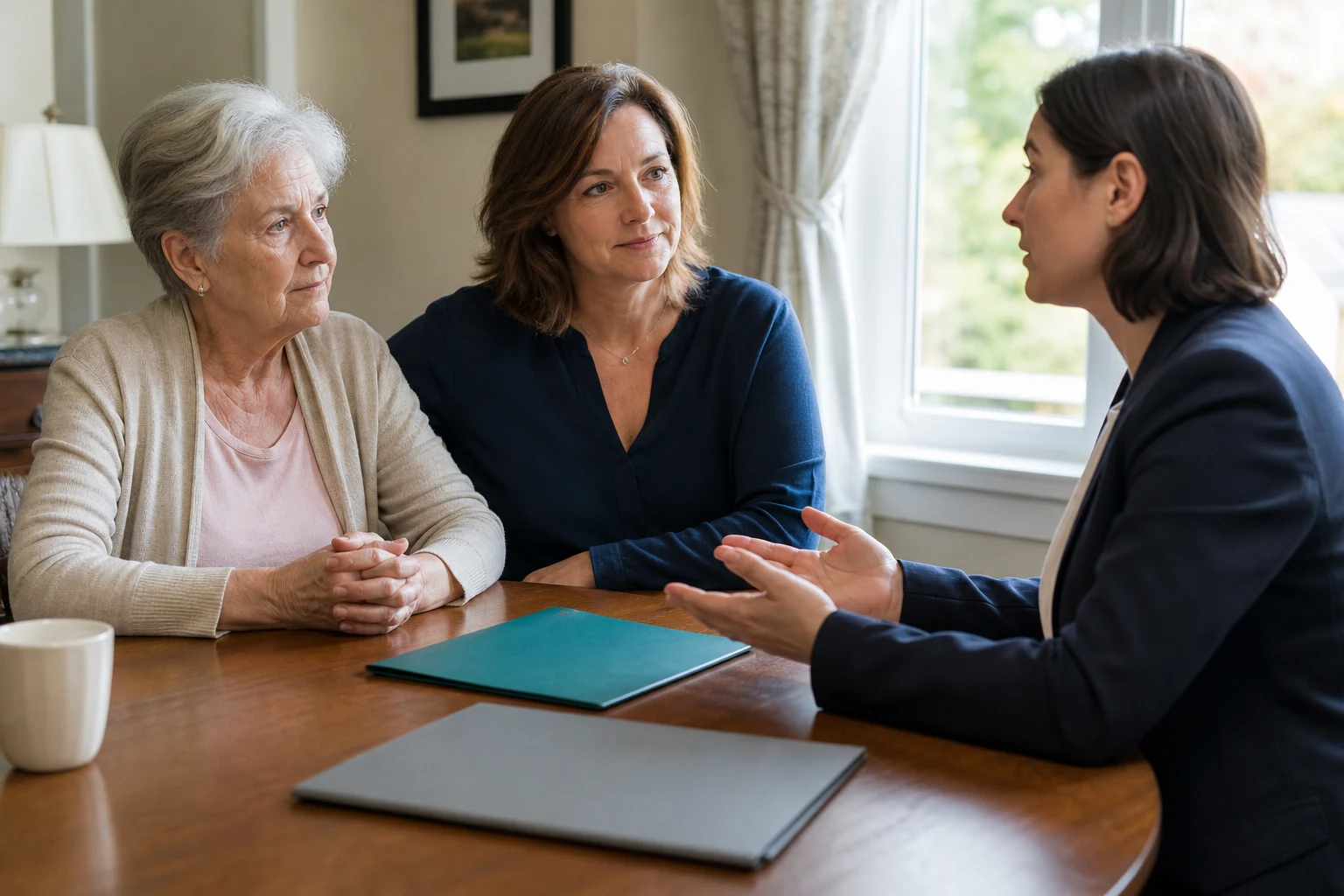 Older adult and family member discussing care options with a clinician