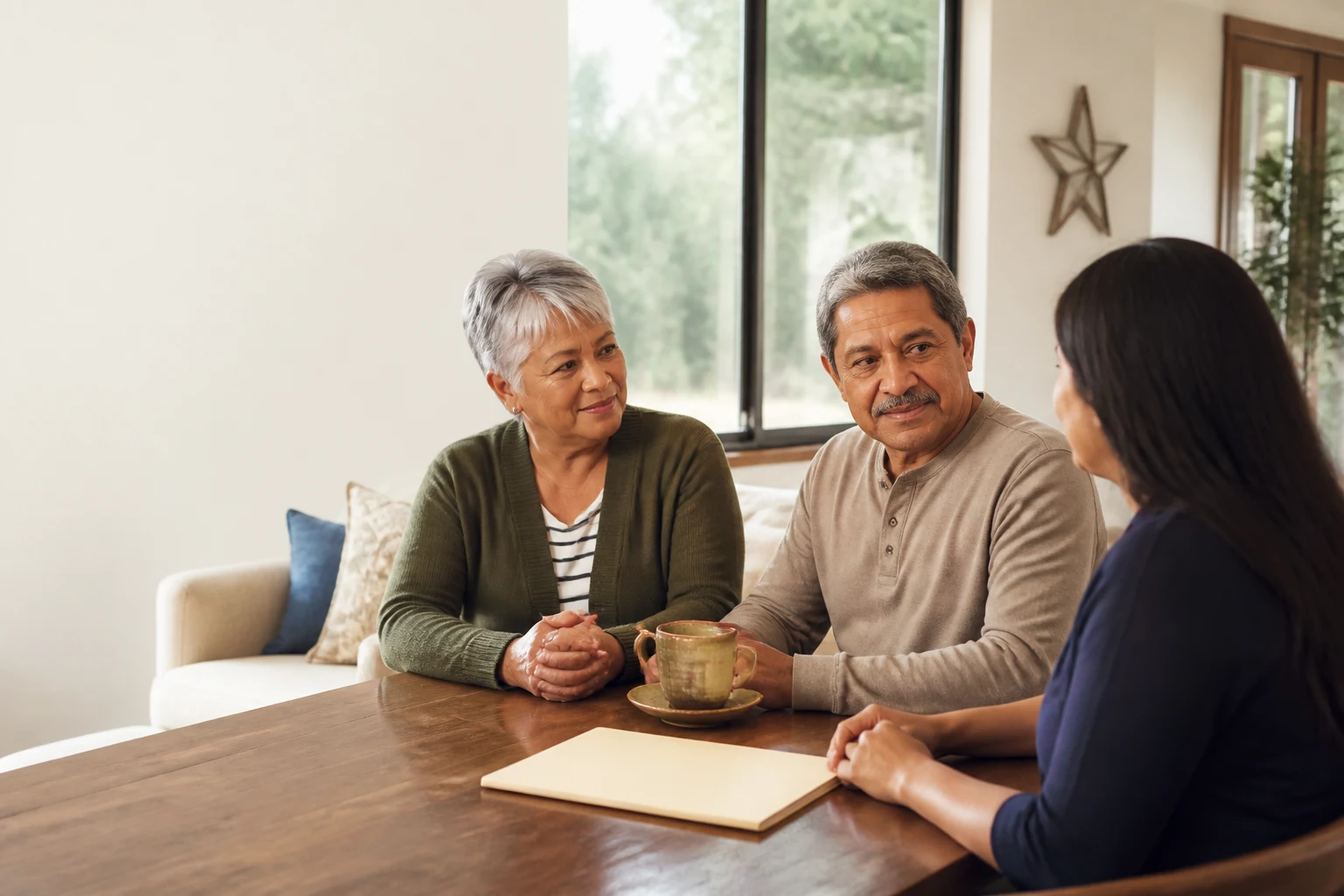 Family caregiver reviewing hospice coverage information with a care professional